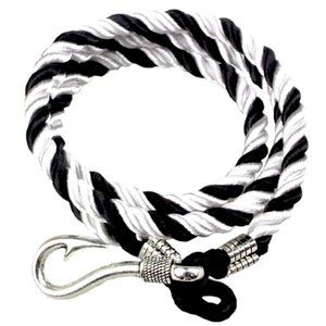 Fish Hook Entwined Cord Bracelet, Black and White